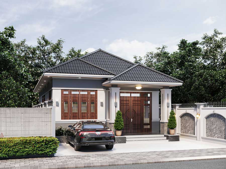 Mẫu thiết kế nhà vuông 10x10m 1 tầng có gara