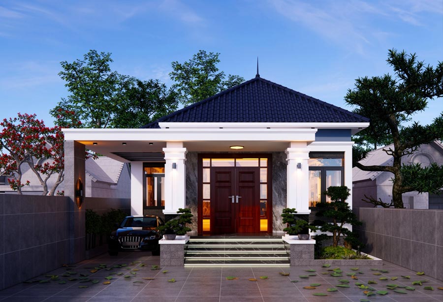 Mẫu thiết kế nhà vuông 10x10m 1 tầng có gara