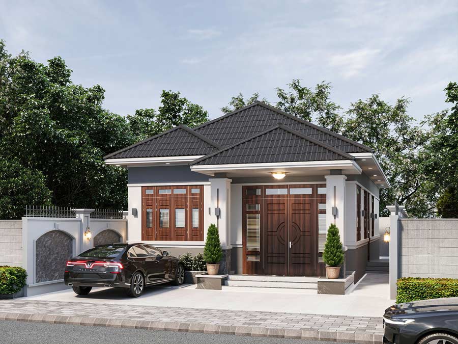 Mẫu thiết kế nhà vuông 10x10m 1 tầng mái Nhật