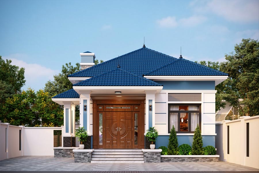 Mẫu thiết kế nhà vuông 10x10m 1 tầng mái Nhật