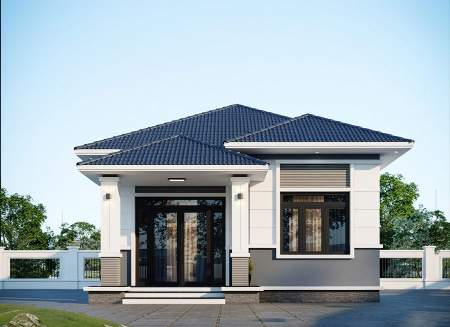 Mẫu thiết kế nhà vuông 10x10m 1 tầng mái Nhật