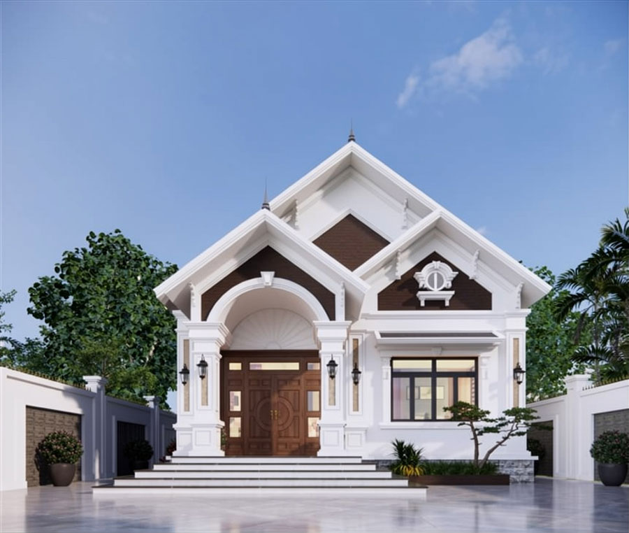 Mẫu nhà vuông 10x10 1 tầng mái Thái