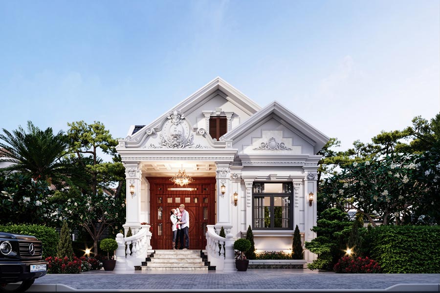 Mẫu nhà vuông 10x10 1 tầng mái Thái