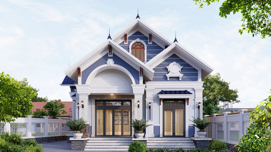 Mẫu nhà vuông 10x10 1 tầng mái Thái