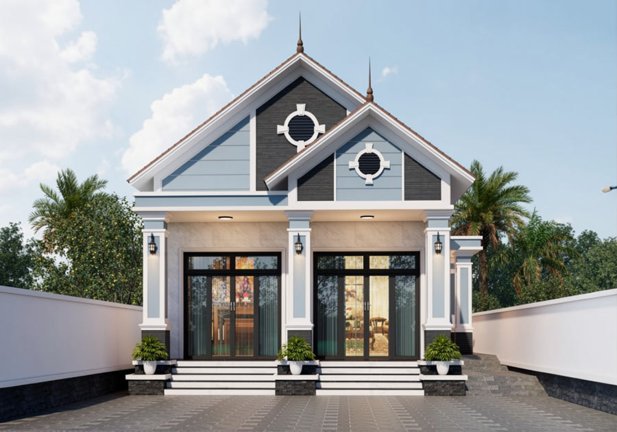 Mẫu nhà vuông 10x10 1 tầng mái Thái