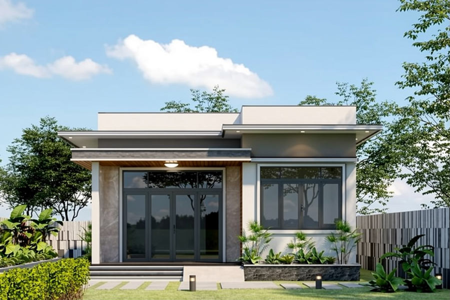 Mẫu nhà vuông 1 tầng 10x10m mái bằng