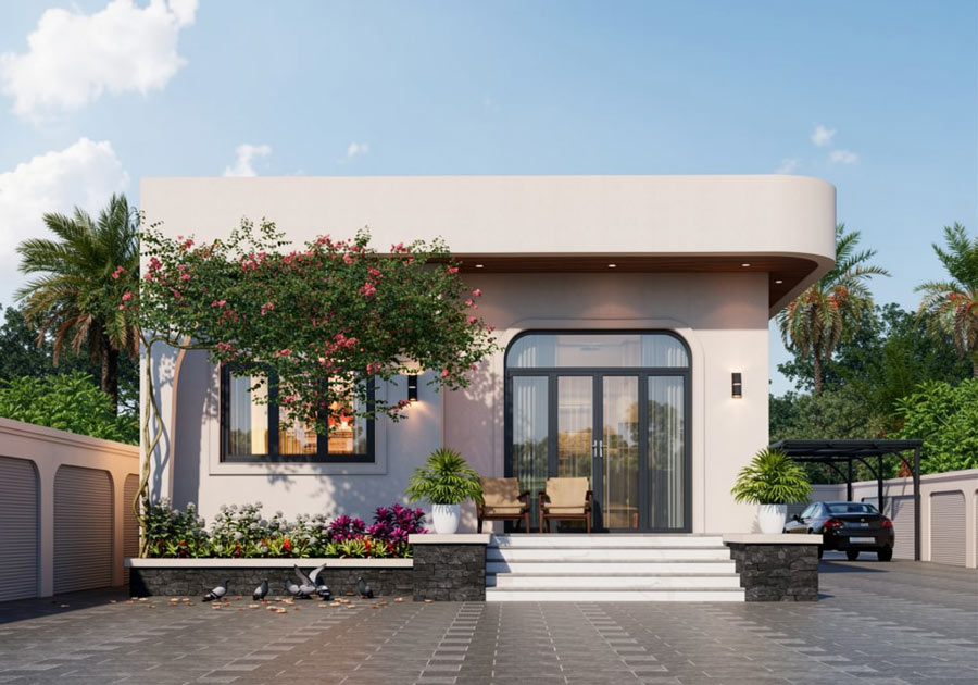 Mẫu nhà vuông 1 tầng 10x10m mái bằng