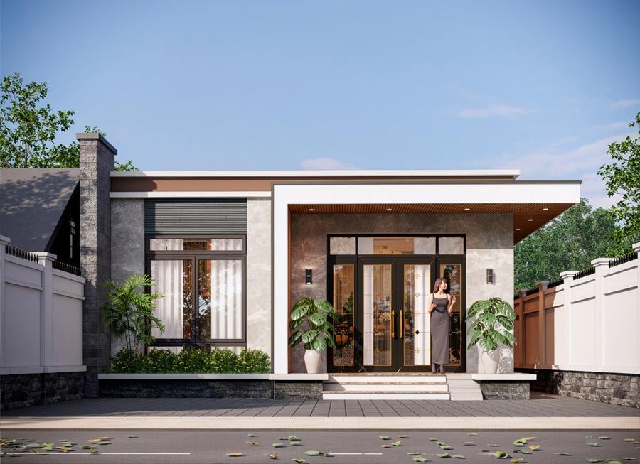 Mẫu nhà vuông 1 tầng 10x10m mái bằng