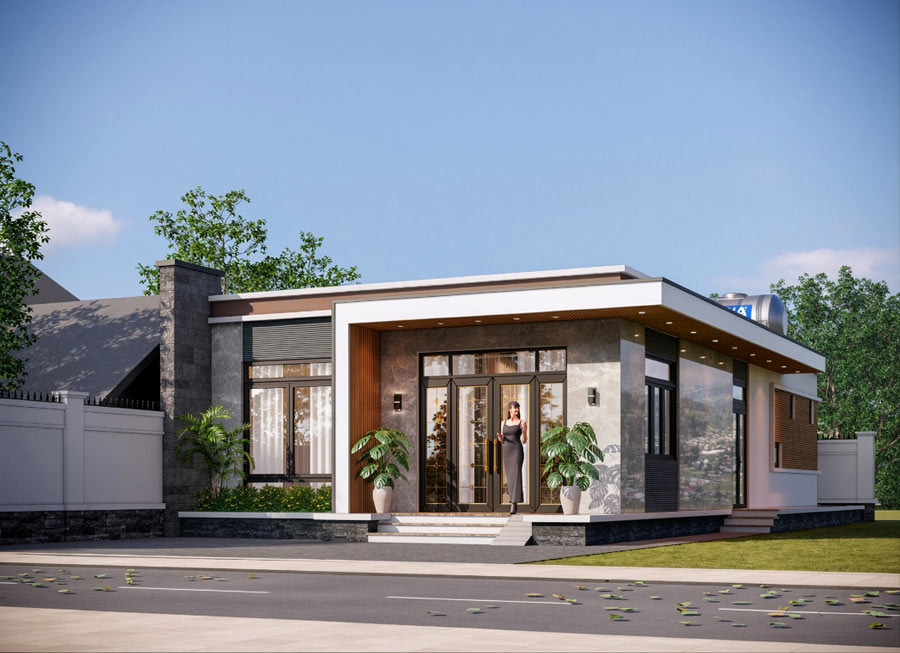 Mẫu nhà vuông 1 tầng 10x10m mái bằng