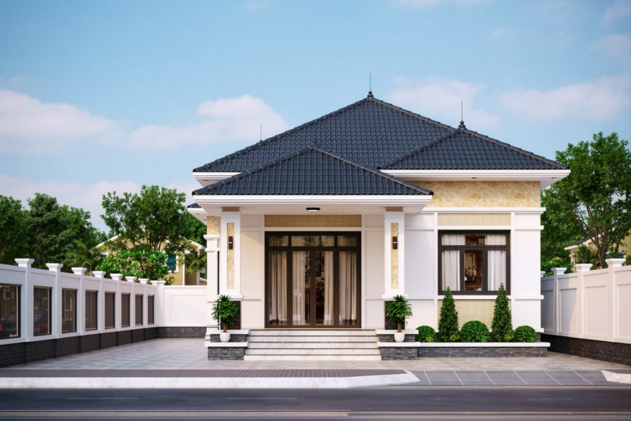 Mẫu thiết kế nhà vuông 10x10m 1 tầng ở nông thôn