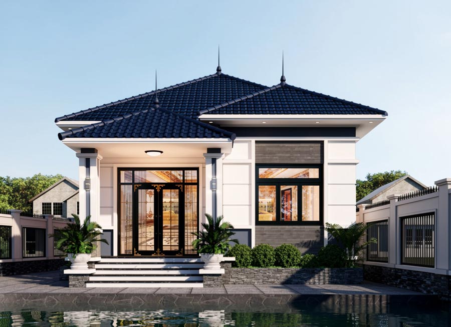 Mẫu thiết kế nhà vuông 10x10m 1 tầng ở nông thôn