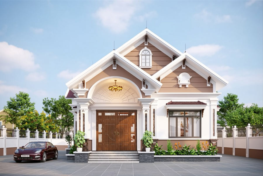 Mẫu thiết kế nhà vuông 10x10 1 tầng tân cổ điển
