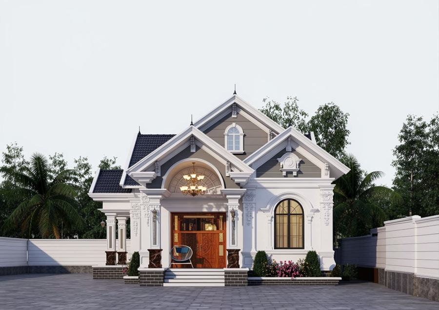 Mẫu thiết kế nhà vuông 10x10 1 tầng tân cổ điển