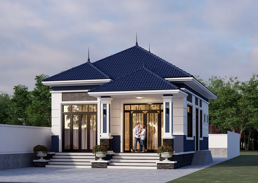Mẫu nhà vuông 8x9m 1 tầng 2 phòng ngủ