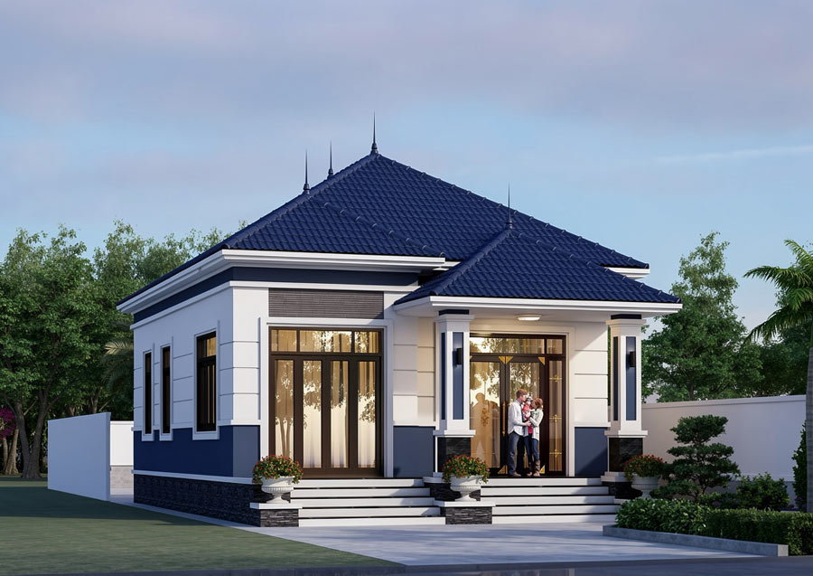 Mẫu nhà vuông 8x9m 1 tầng 2 phòng ngủ