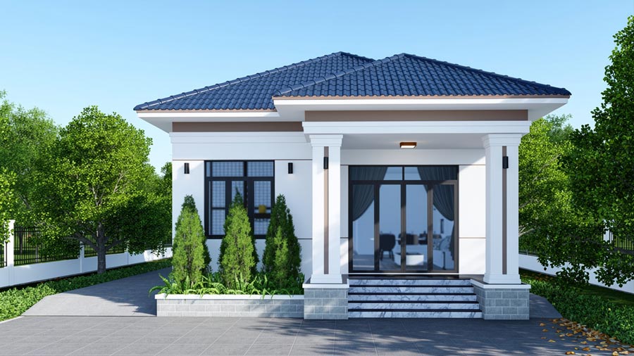 Mẫu nhà vuông 8x9m 1 tầng 2 phòng ngủ
