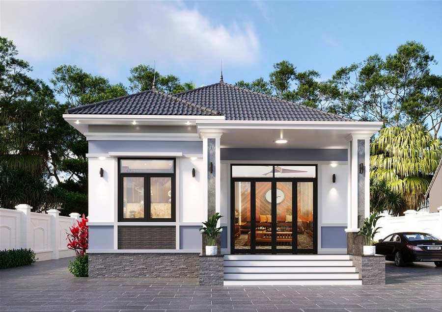 Mẫu nhà vuông 8x9m 1 tầng 2 phòng ngủ