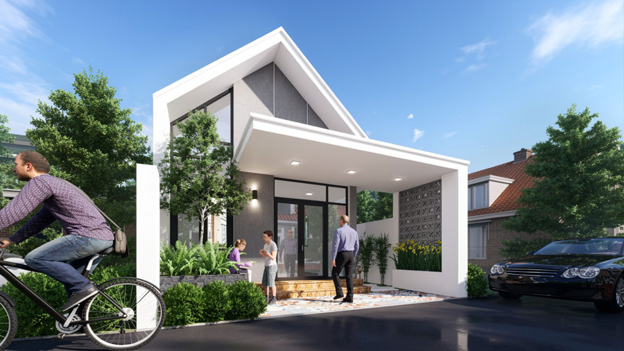 Mẫu nhà vuông 8x9m 1 tầng có gác lửng