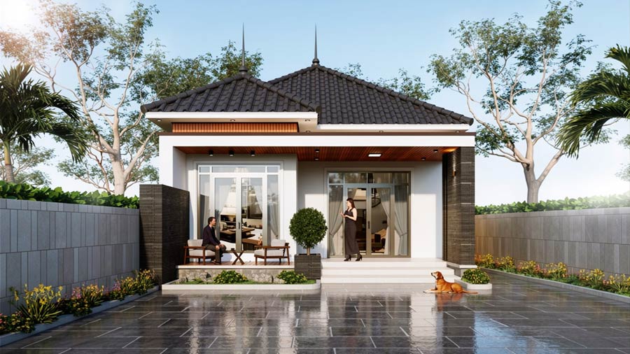 Mẫu nhà vuông 8x9m 1 tầng có sân vườn
