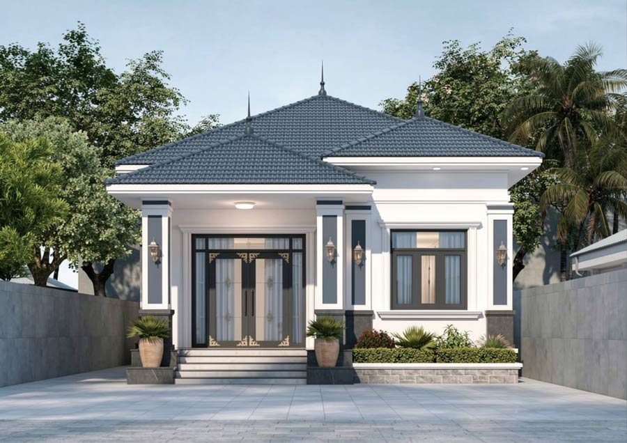 Mẫu nhà vuông 8x9m 1 tầng có sân vườn