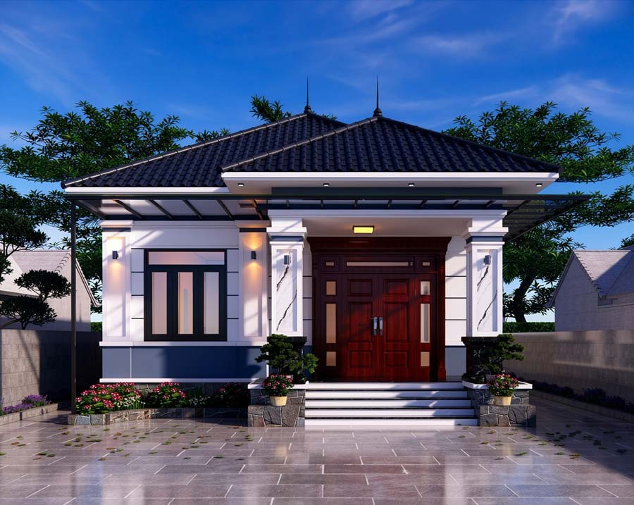 Mẫu nhà vuông 8x9m 1 tầng có sân vườn