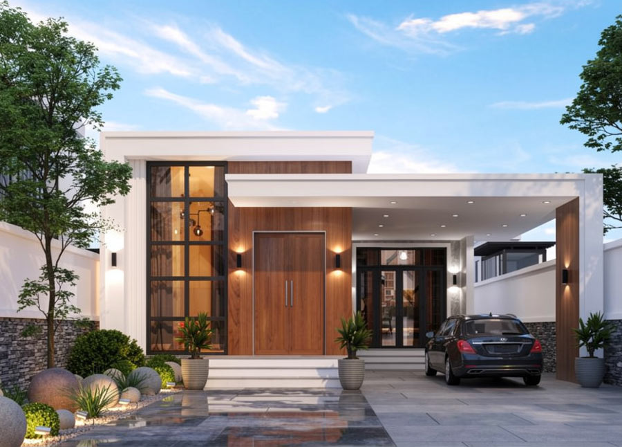 Mẫu nhà vuông 8x9m 1 tầng phong cách hiện đại