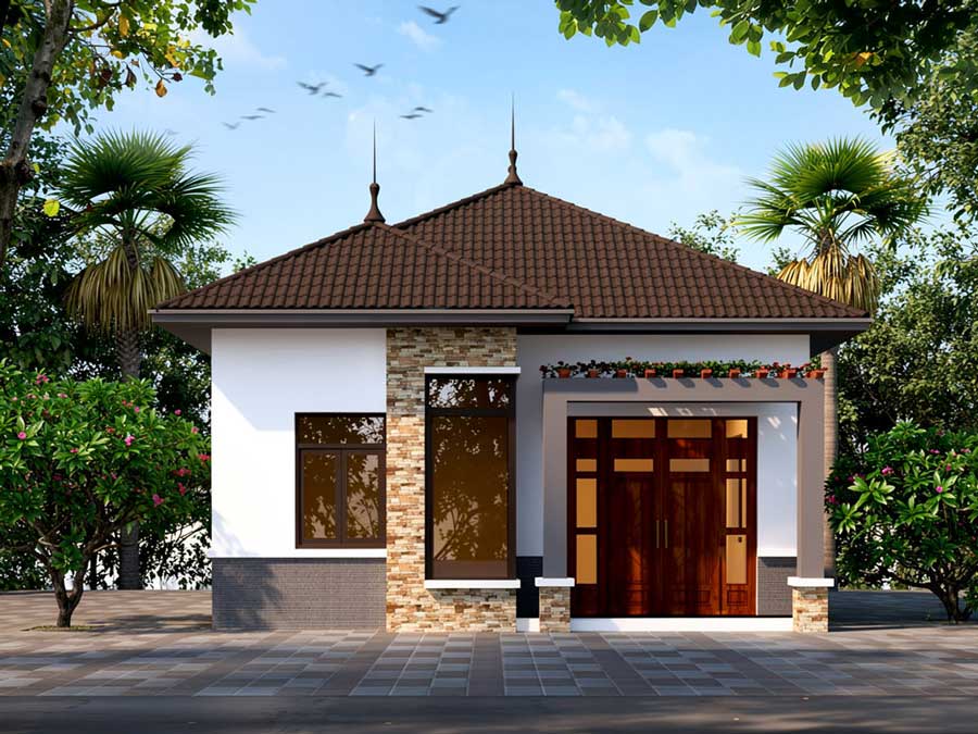 Mẫu nhà vuông 8x9m 1 tầng mái Nhật