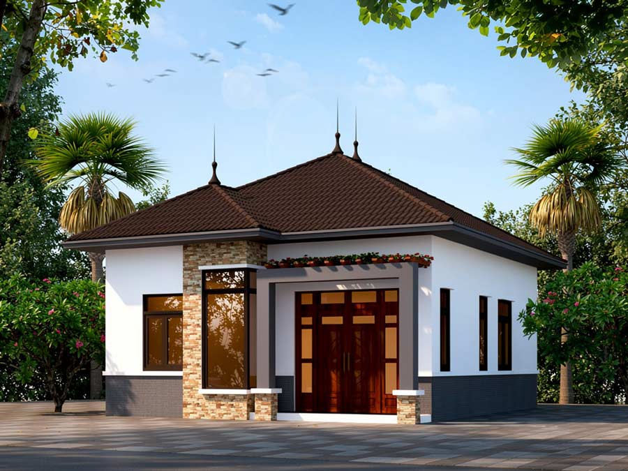 Mẫu nhà vuông 8x9m 1 tầng mái Nhật