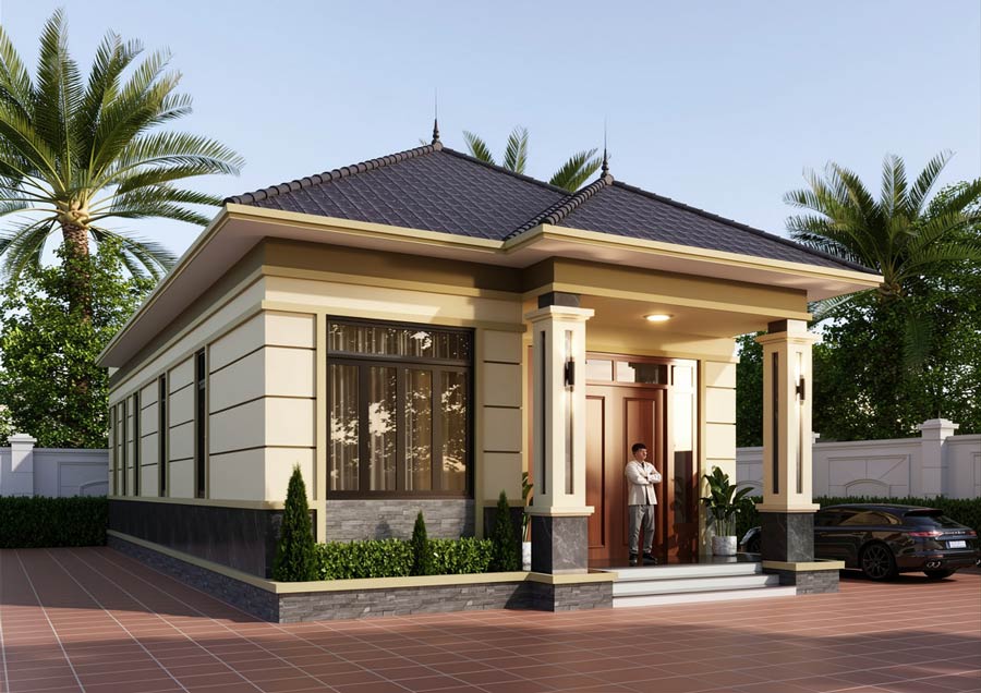 Mẫu nhà vuông 8x9m 1 tầng mái Nhật
