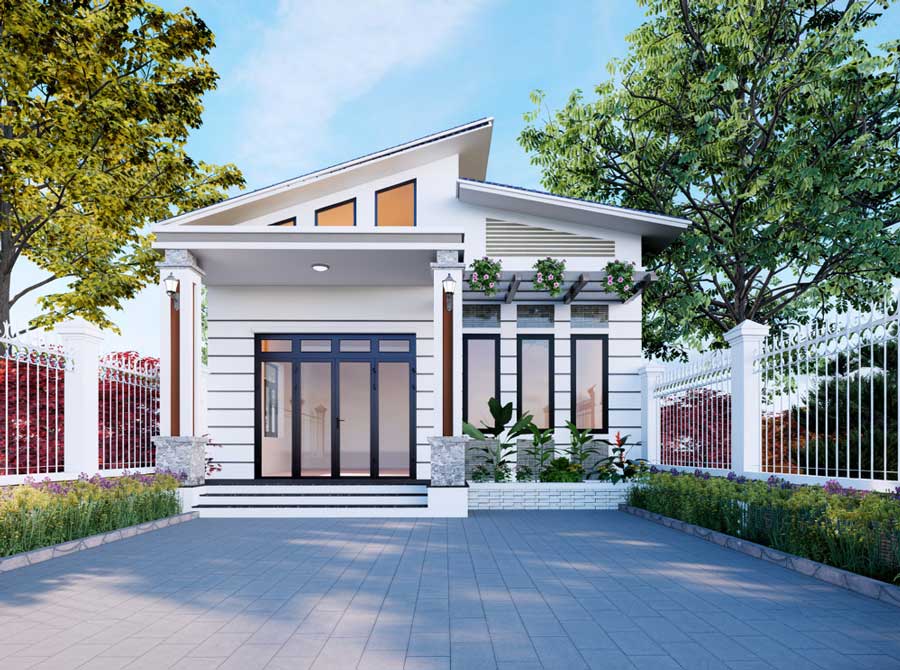 Mẫu nhà vuông 8x9m 1 tầng mái lệch