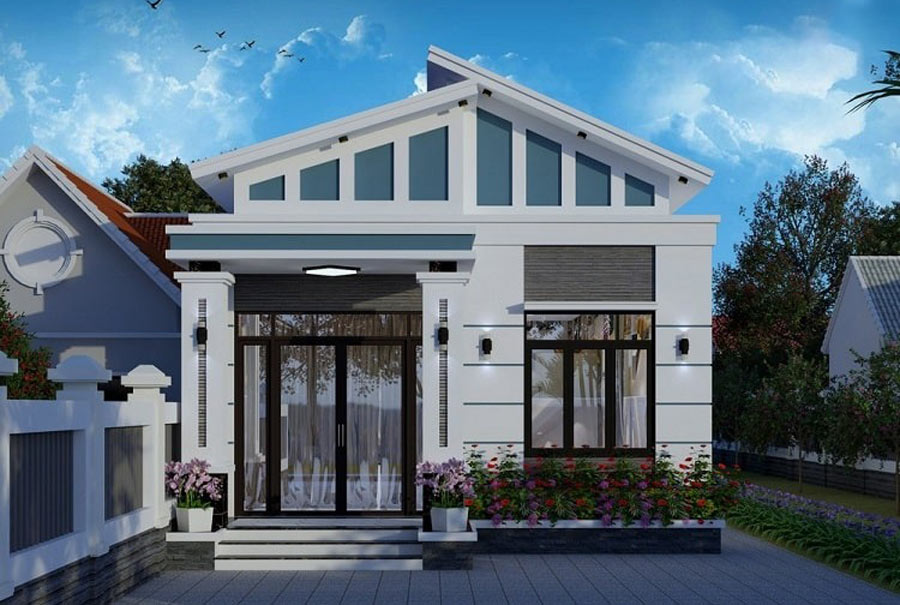 Mẫu nhà vuông 8x9m 1 tầng mái lệch