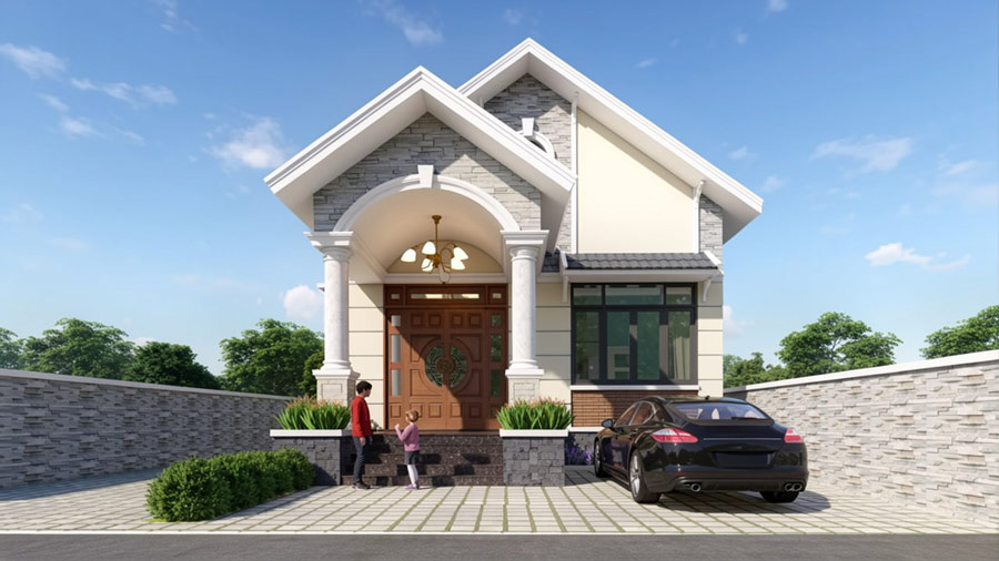 Mẫu nhà vuông 8x9m 1 tầng mái Thái