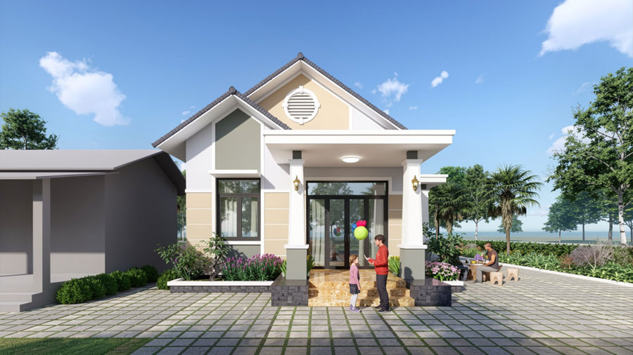 Mẫu nhà vuông 8x9m 1 tầng mái Thái