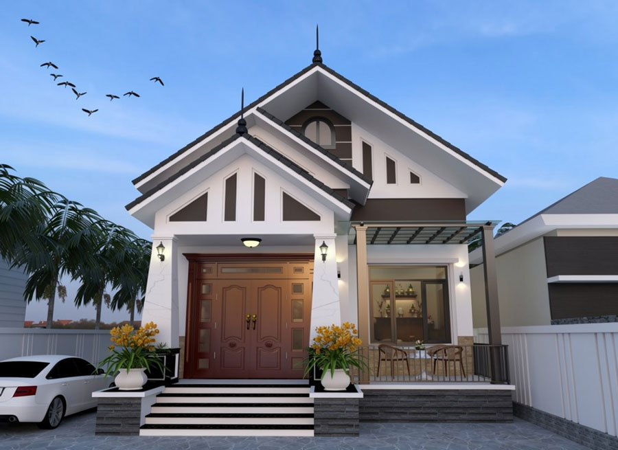 Mẫu nhà vuông 8x9m 1 tầng mái Thái