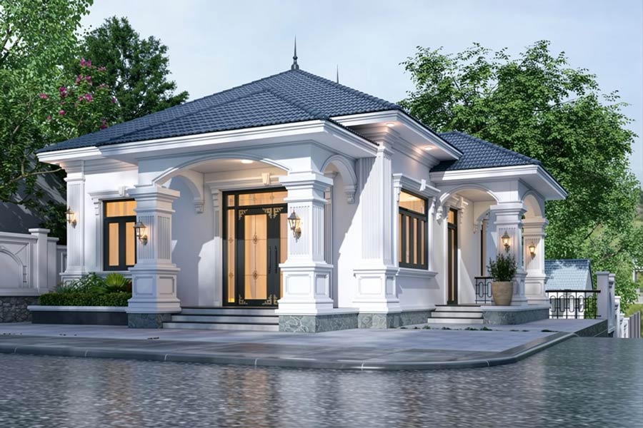 Mẫu nhà vuông 8x9m 1 tầng tân cổ điển nhẹ