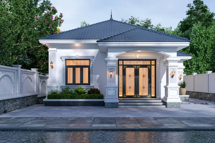 Mẫu nhà vuông 8x9m 1 tầng tân cổ điển nhẹ