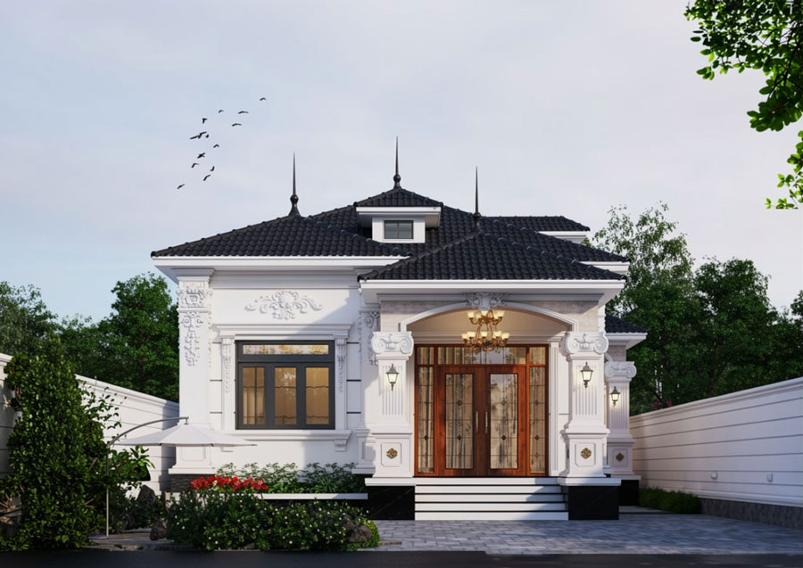 Mẫu nhà vuông 8x9m 1 tầng tân cổ điển nhẹ
