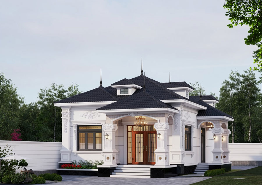Mẫu nhà vuông 8x9m 1 tầng tân cổ điển nhẹ