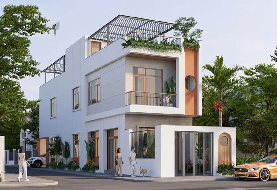 Thiết kế nhà 2 tầng có sân thượng 3 phòng ngủ