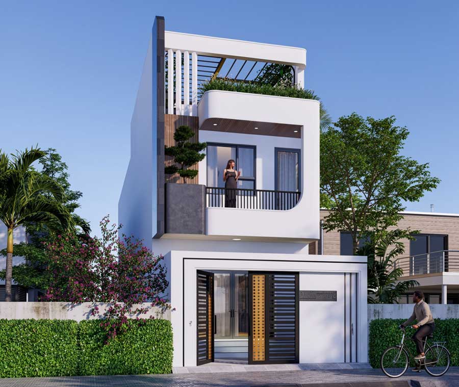 Thiết kế nhà 2 tầng có sân thượng 4 phòng ngủ