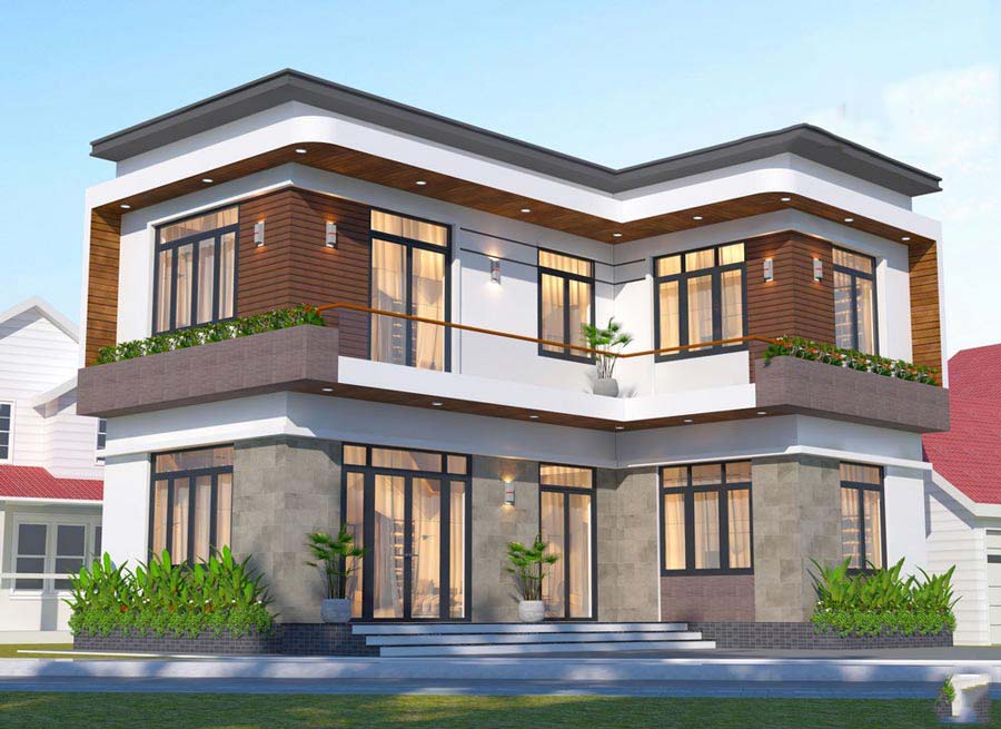 Nhà 2 tầng có sân thượng chữ L