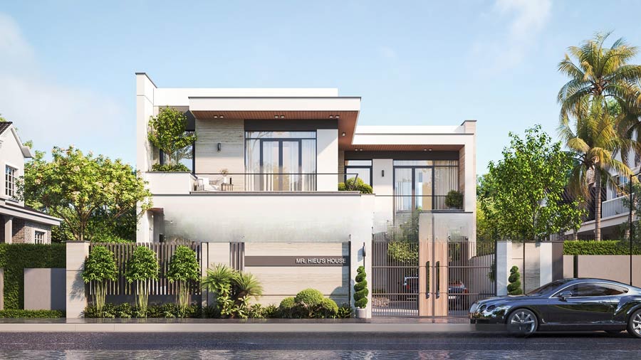 Nhà 2 tầng có sân thượng chữ L