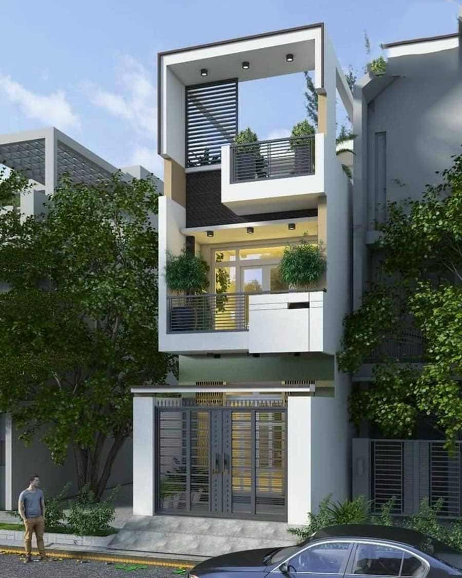 Mẫu nhà 2 tầng có sân thượng hiện đại