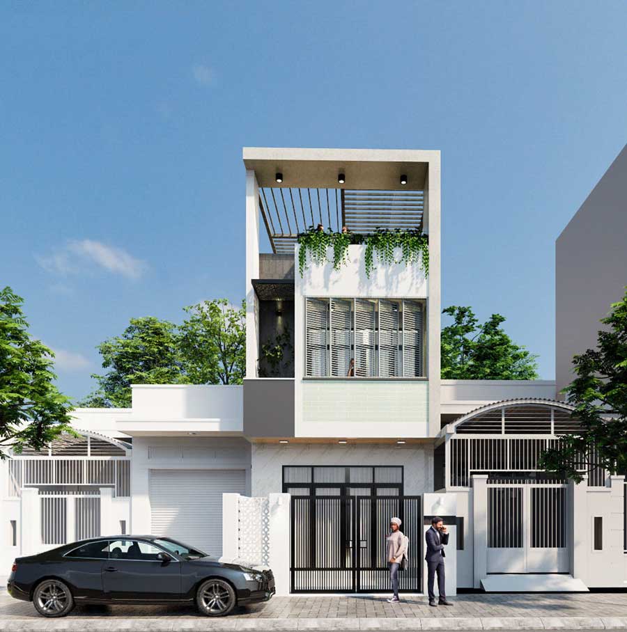 Mẫu nhà 2 tầng có sân thượng hiện đại
