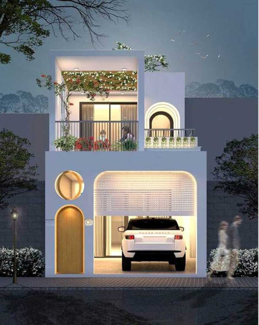 Nhà 2 tầng có sân thượng kết hợp gara