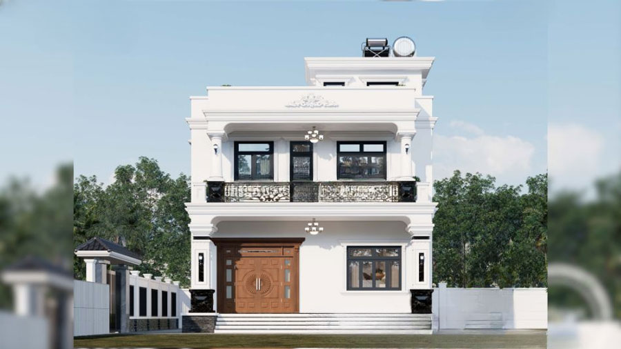 Mẫu nhà 2 tầng có sân thượng tân cổ điển