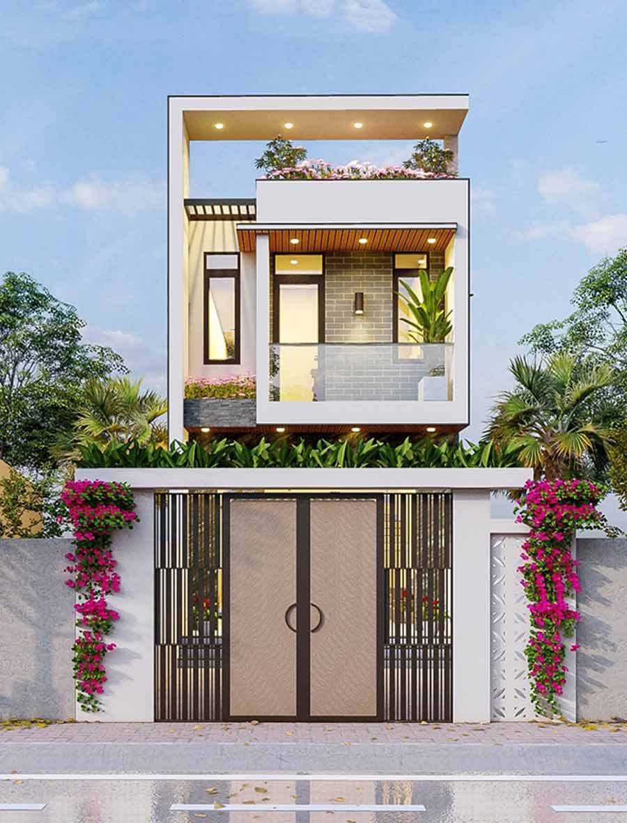 Mẫu nhà 2 tầng có sân thượng tối giản