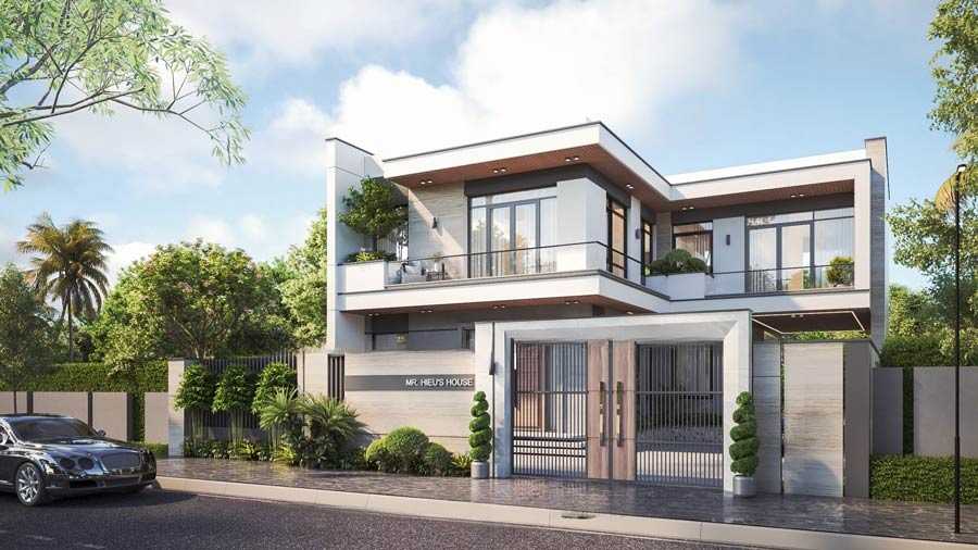 Nhà 2 tầng chữ L 4 phòng ngủ ban công rộng rãi