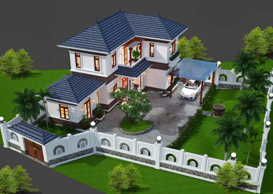 Nhà vườn 2 tầng chữ L 4 phòng ngủ
