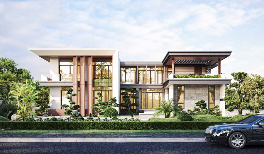 Thiết kế nhà 2 tầng chữ U hiện đại